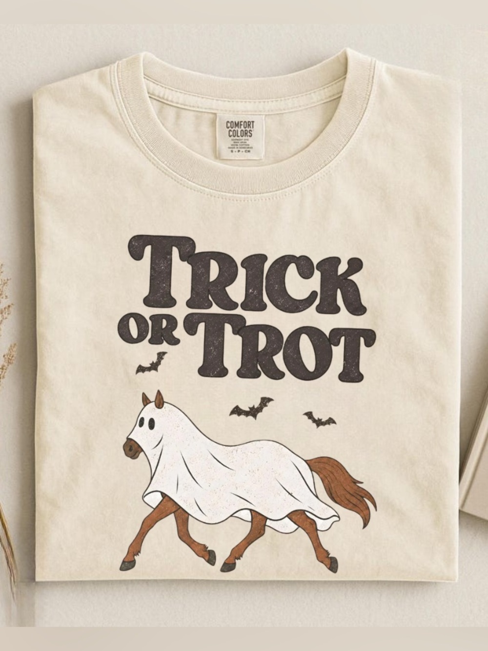 Comfort Colors Cream Retro Halloween Horse 'Trick or Trot' Graphic Tee